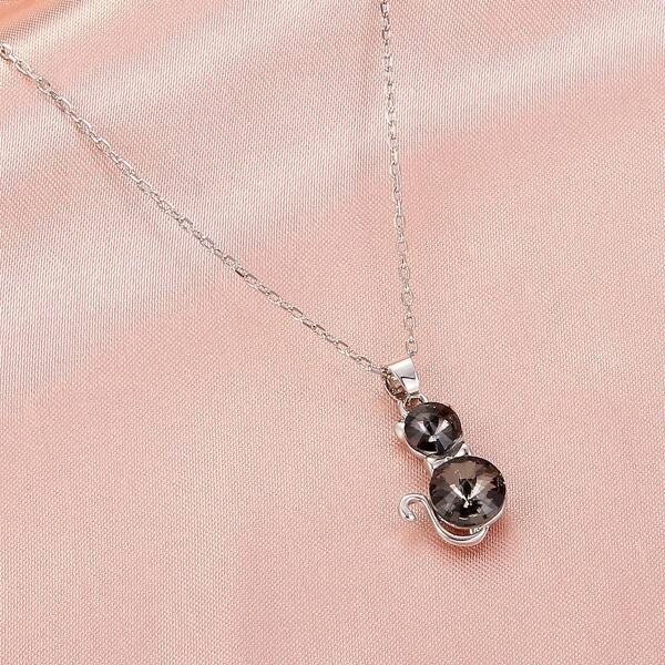 

Zircon Cat Charm Necklace, Black