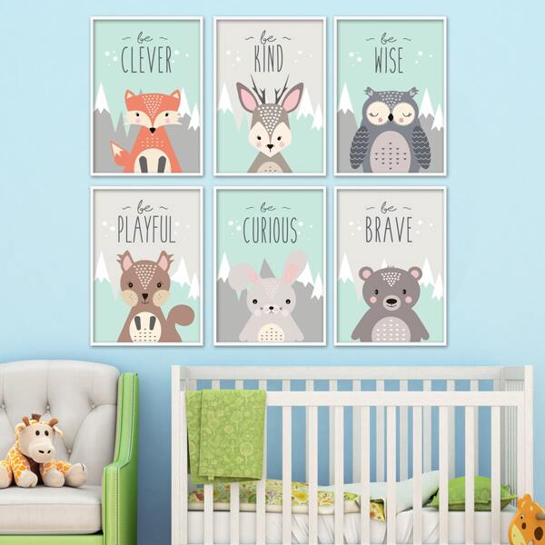 

6pcs Cartoon Graphic Unframed Painting, Multicolor