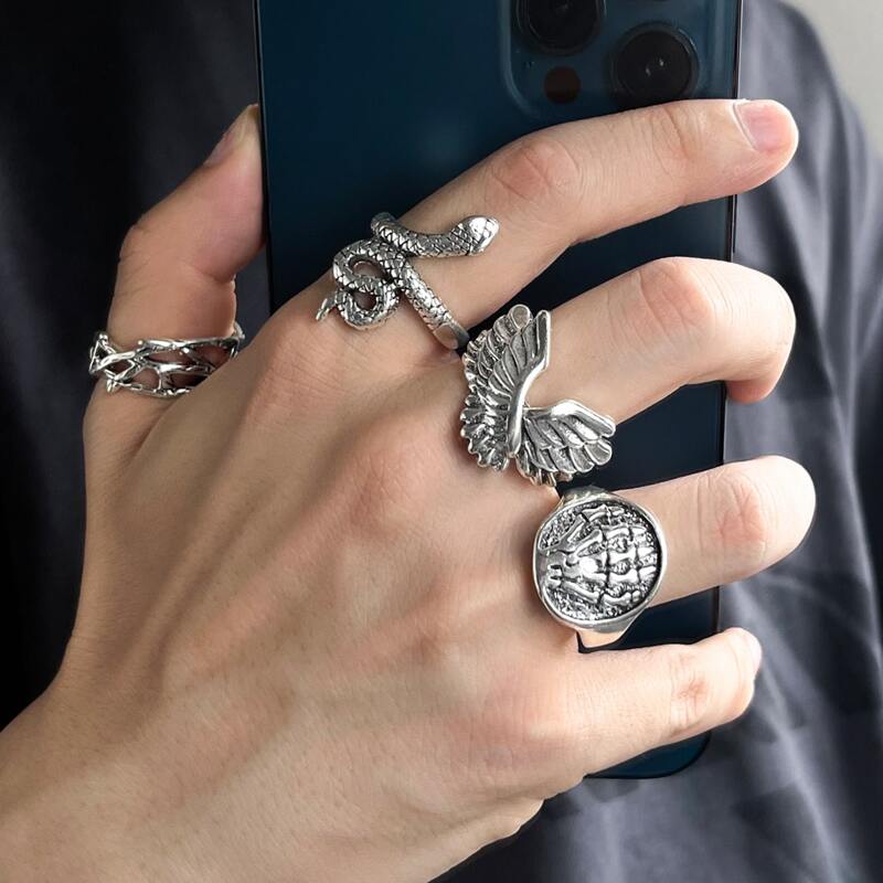 

4pcs Snake Decor Ring, Antique silver