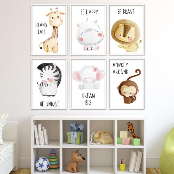 

6pcs Cartoon Graphic Unframed Painting, Multicolor