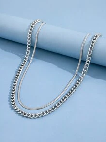 2pcs Men Minimalist Necklace - Antique Silver - View 2