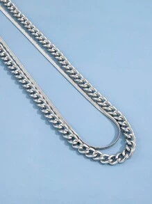 2pcs Men Minimalist Necklace - Antique Silver - View 3