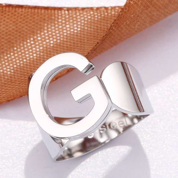 

Letter Decor Cuff Ring, Silver