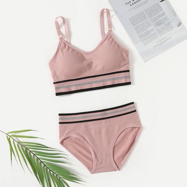 

Seamless Super Elastic Striped Sports Set, Dusty pink