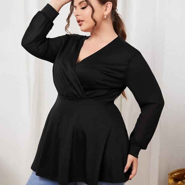 

Plus Solid Flounce Hem Tee, Black