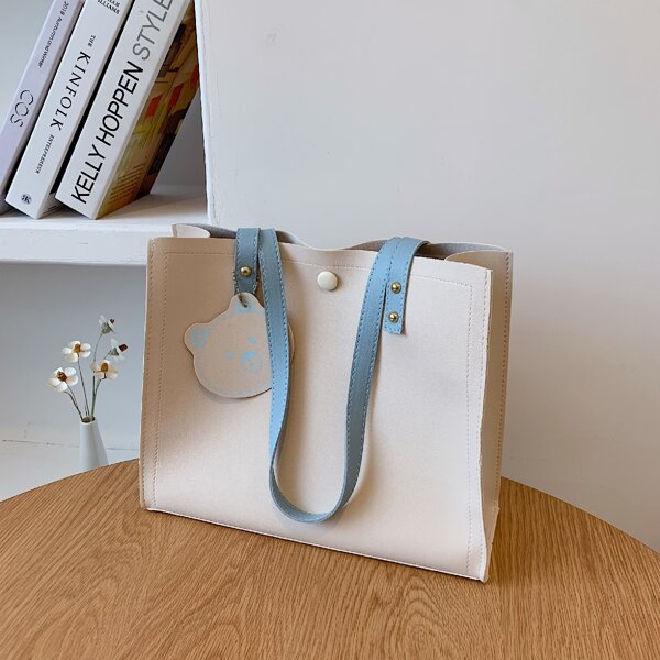

Cartoon Decor Shoulder Tote Bag, Blue and white
