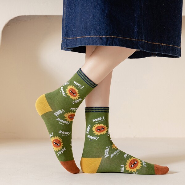 

Cartoon Graphic Crew Socks, Multicolor