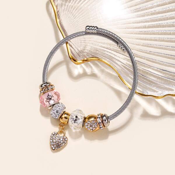 

Rhinestone Heart Charm Bangle, Multicolor