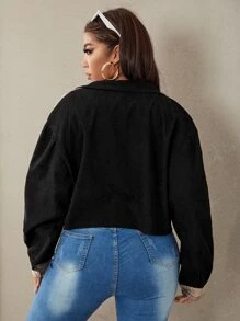 SHEIN EZwear áo khoác kích thước lớn Túi Nút phía trước Sọc ca rô Giải trí - Nhiều màu - Xem 2