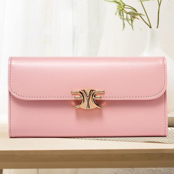 

Metal Decor Flap Long Wallet, Pink