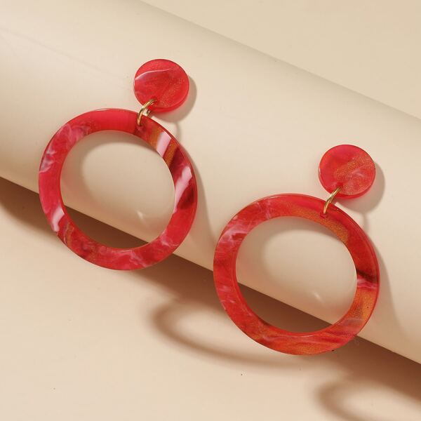 

Round Drop Earrings, Red