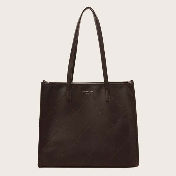 

Quilted Pattern Tote Bag, Coffee brown