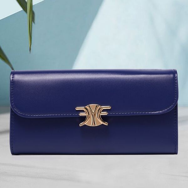 

Metal Decor Flap Long Wallet, Blue