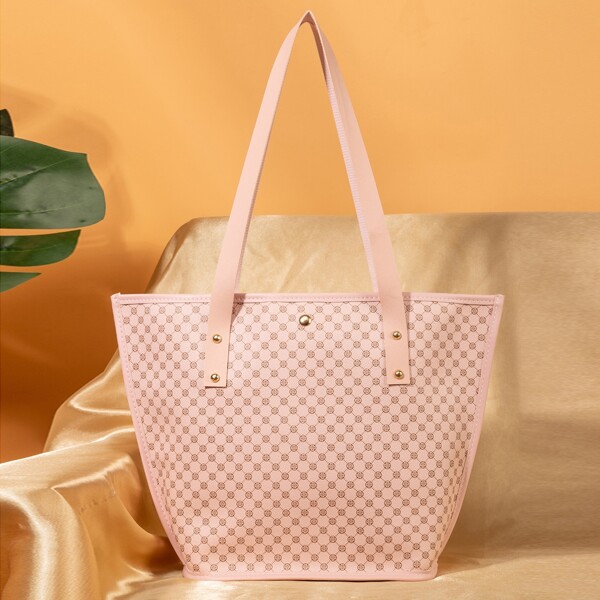 

Geometric Pattern Metal Detail Shoulder Tote Bag, Multicolor