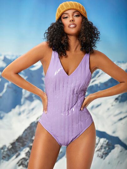 SHEINNeu Áo liền quần ôm nữ màu trơn Gợi cảm