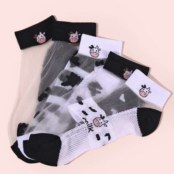 

5pairs Cartoon Graphic Ankle Socks, Black and white