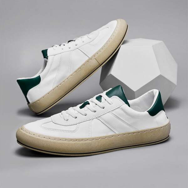 

Men Two Tone Lace Up Front Skate Shoes, White