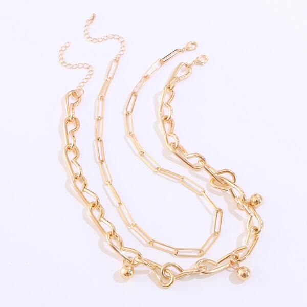 

2pcs Ball Decor Necklace, Gold