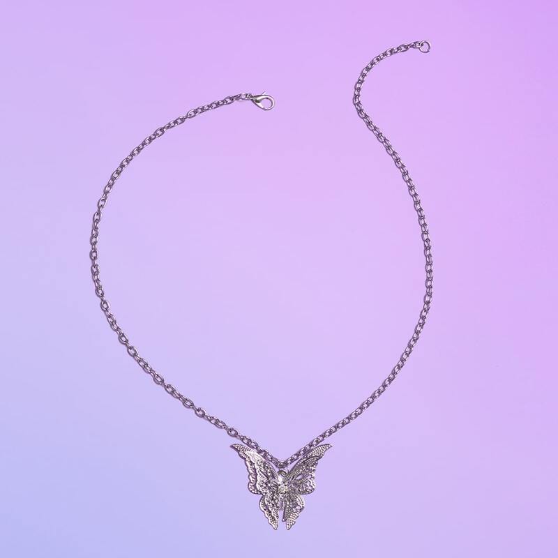 

Butterfly Decor Chain Necklace, Silver