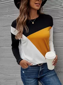 SHEIN LUNE Colour Block Drop Shoulder Tee - Multicolor - View 1