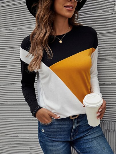 SHEIN LUNE Color Block Drop Shoulder Tee