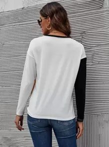 SHEIN LUNE Colour Block Drop Shoulder Tee - Multicolor - View 2