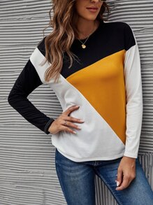 SHEIN LUNE Colour Block Drop Shoulder Tee - Multicolor - View 3