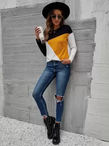 SHEIN LUNE Colour Block Drop Shoulder Tee - Multicolor - View 4