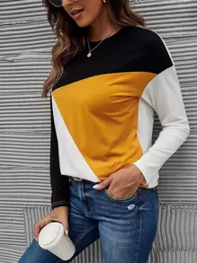 SHEIN LUNE Colour Block Drop Shoulder Tee - Multicolor - View 6