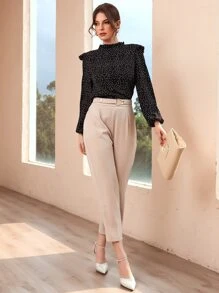 Mulvari 女士秋季波尔卡圆点荷叶边荷叶边领衬衫 - 黑色 - 查看 3