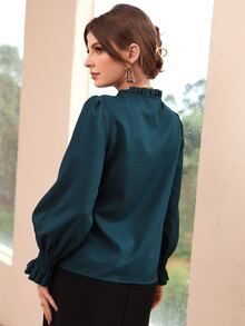 Women Blouses Frill Ruffle Dasi Depan Plain Anggun - Dark Green - View 2