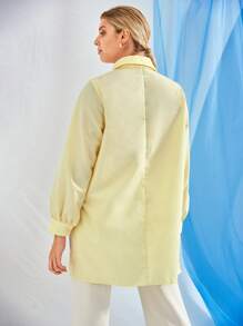 SHEIN Unity Áo sơ mi Plus Size Cao thấp Dải chun Nút phía trước màu trơn Boho - Màu vàng - Xem 2