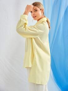 SHEIN Unity Áo sơ mi Plus Size Cao thấp Dải chun Nút phía trước màu trơn Boho - Màu vàng - Xem 4