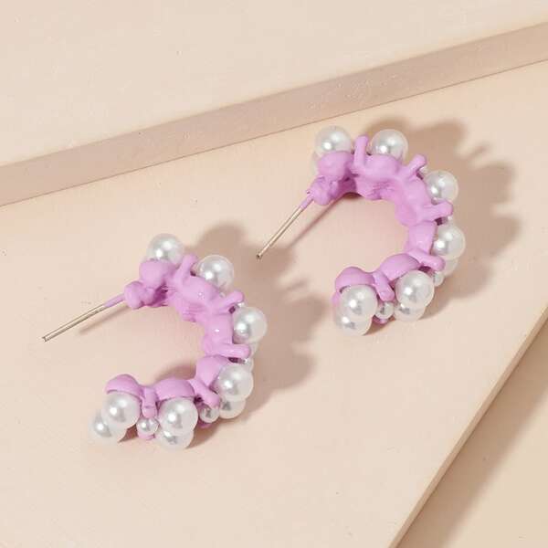 

Faux Pearl Decor Hoop Earrings, Multicolor