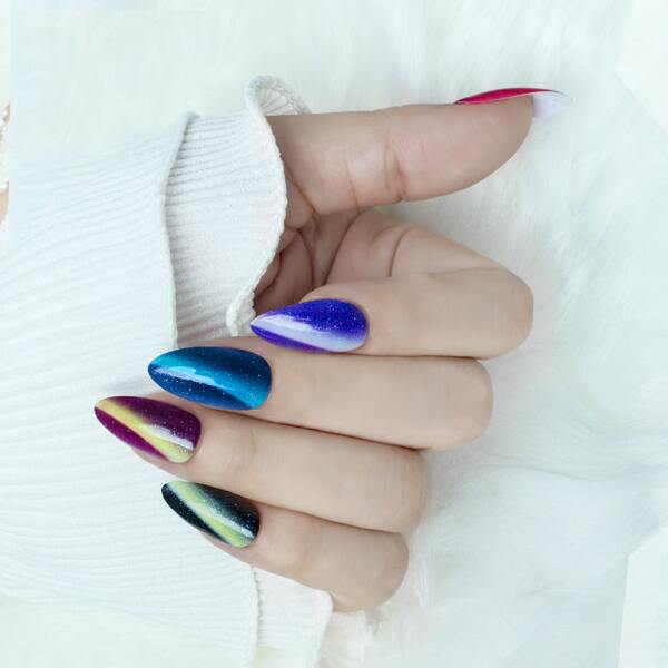 

24pcs Glitter Fake Nail & 1pc Tape & 1pc Nail File, Multicolor