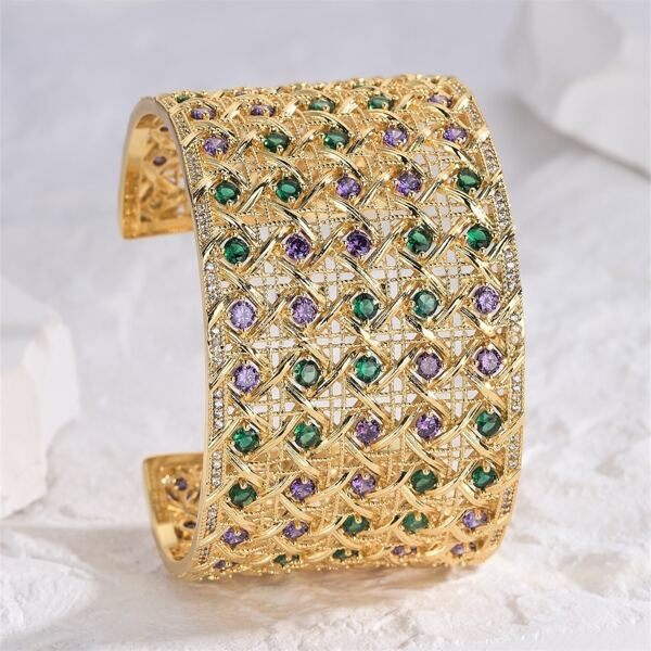 

18K Gold Plated Zircon Decor Cuff Bracelet