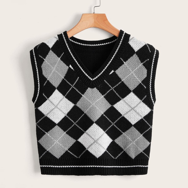 

Argyle Pattern Sweater Vest, Black