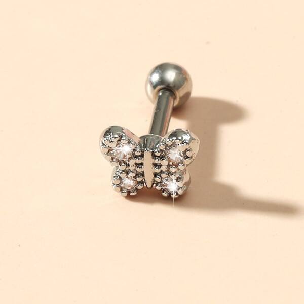 

1pc Rhinestone Butterfly Decor Earring, Silver