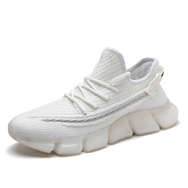 

Men Minimalist Lace Up Decor Knit Sneakers, White