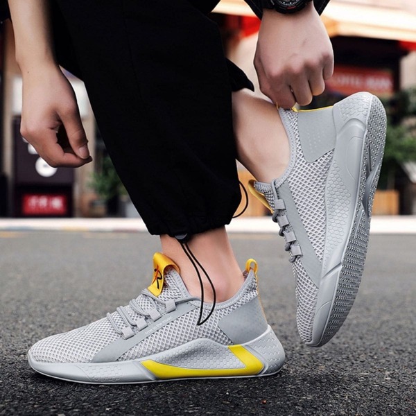 

Men Lace Up Decor Mesh Running Shoes, Grey