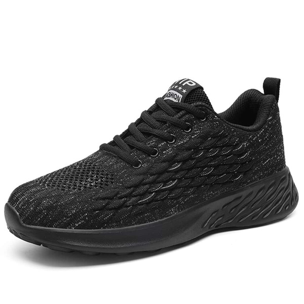 

Men Lace-up Front Fish Scale Knit Sneakers, Black