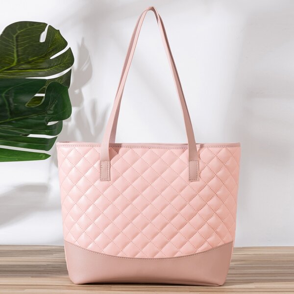 

Minimalist Quilted Shoulder Tote Bag, Pink