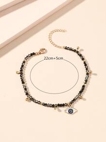 Eye Charm Beaded Anklet - Black - View 3