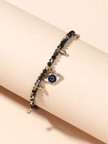 Eye Charm Beaded Anklet - Black - View 4