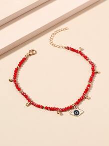 眼睛墜飾串珠腳鏈 - 紅色 - 查看 3