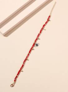 眼睛墜飾串珠腳鏈 - 紅色 - 查看 4