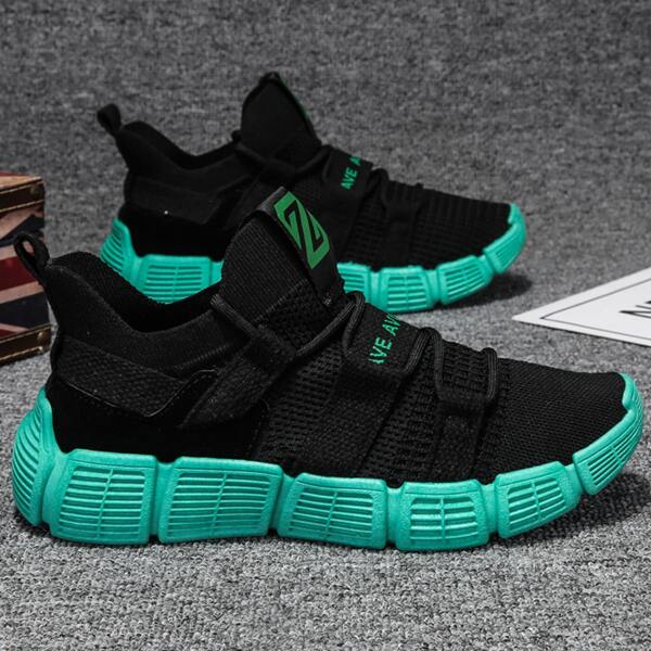 

Men Two Tone Letter Detail Lace Up Design Sneakers, Black