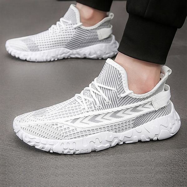 

Men Knit Detail Lace Up Design Sneakers, White