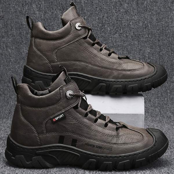 

Men Minimalist Lace-up Front Hiking Shoes, Khaki