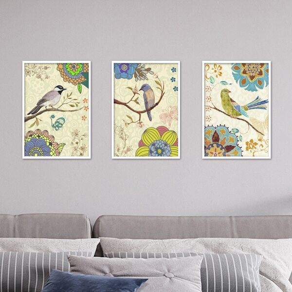 

3pcs Bird Pattern Unframed Painting, Multicolor